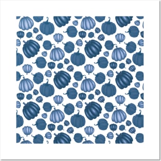 Pretty Blue Pumpkin Pattern on a White Background Posters and Art